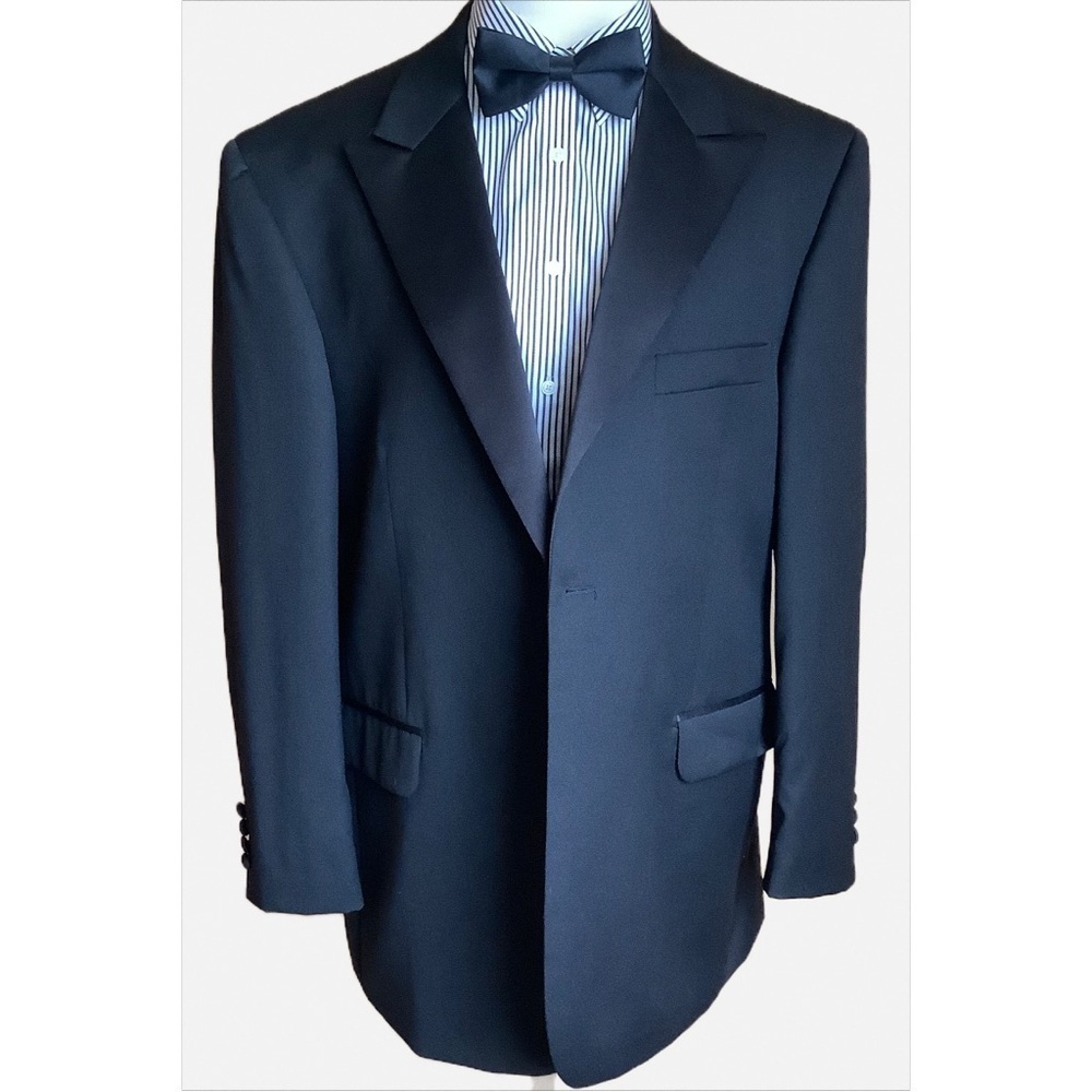 PRONTO UOMO COUTURE Black Wool Tuxedo Jacket 44S Super 120's